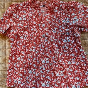 Rust/Orange Floral Bubble Sleeve Blouse